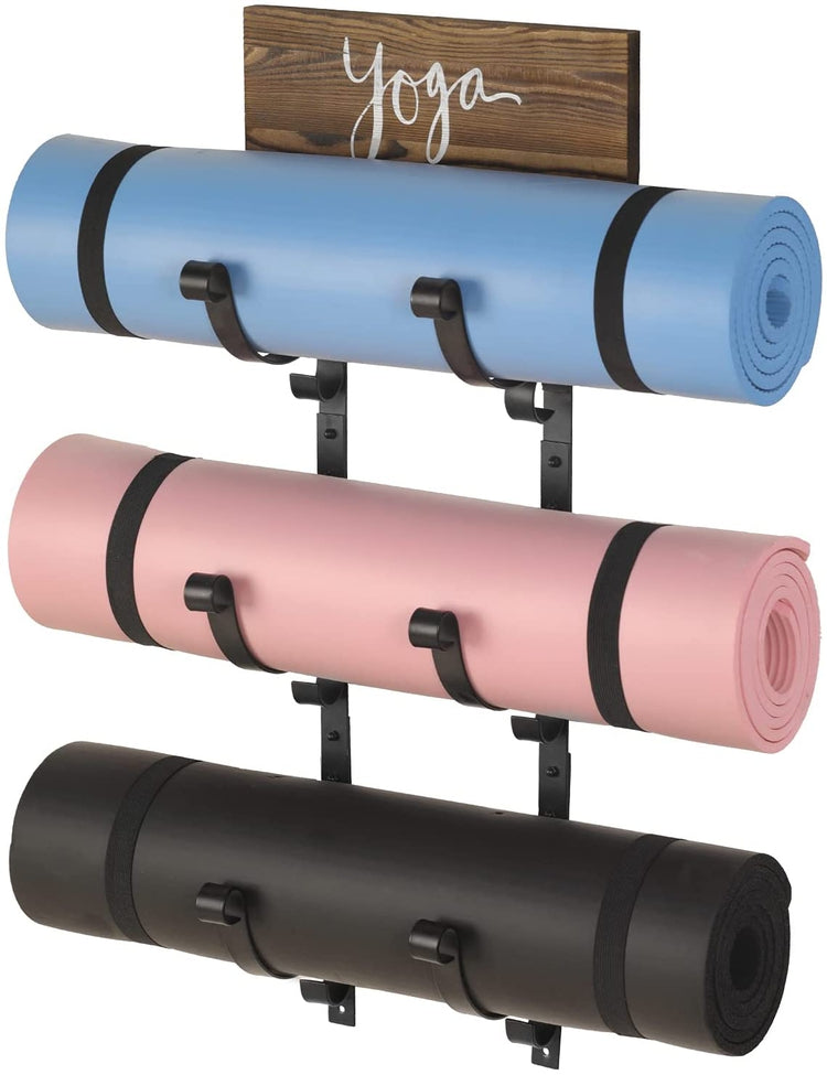 Wall Mounted Black Metal 3-Tier Yoga Mat Rack, Exercise Mat, Foam Roll –  MyGift