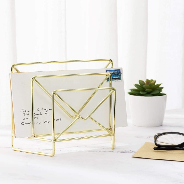 Brass Tone Metal Desktop Envelope Design Letter Sorter Organizer-MyGift