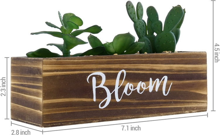 Burnt Wood Mini Magnetic Planter Box with Fake Succulent Plants and White Cursive BLOOM-MyGift