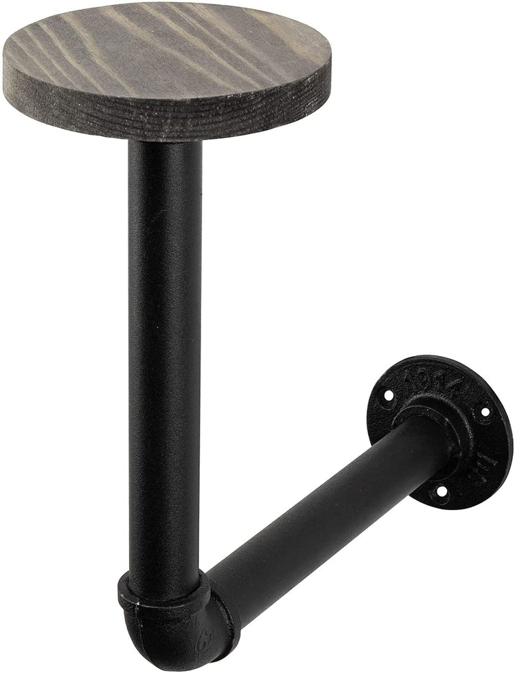 Industrial Black Metal Pipe and Gray Wood Wall Mounted Hat and Wig Holder Rack-MyGift
