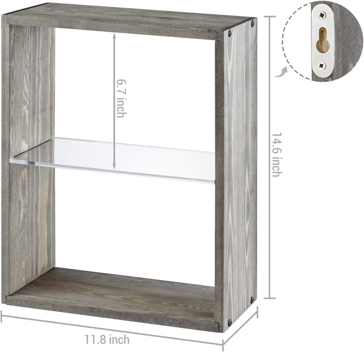 Wall Mounted Storage Rack, Gray Wood and Clear Acrylic Floating Display Shelf-MyGift