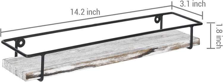 Set of 3, Whitewashed Wood and Industrial Matte Black Metal Wire Kitchen Wall Mounted Spice Racks-MyGift