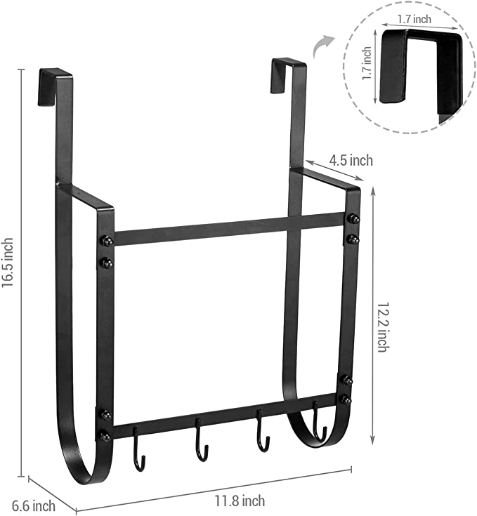 Black Metal Over The Door Rack, Bath Towel Hanging Storage Organizer with 4 Hooks-MyGift