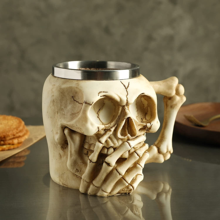 Skull and Bones Design Stainless Steel Coffee Mug Halloween Cup Gothic Drinkware-MyGift