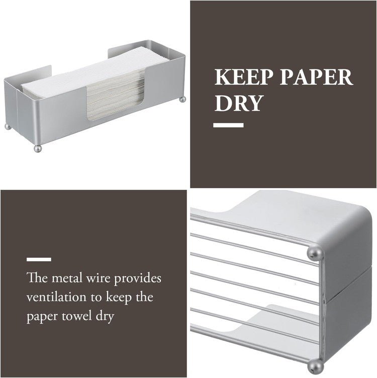 Silver Tone Metal Tabletop Commercial Folded Paper Towel Holder, Napkin Dispenser Tray-MyGift