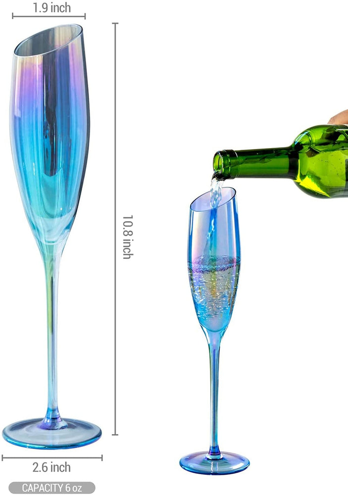 Blue Italian Champagne Flutes, Set of 4