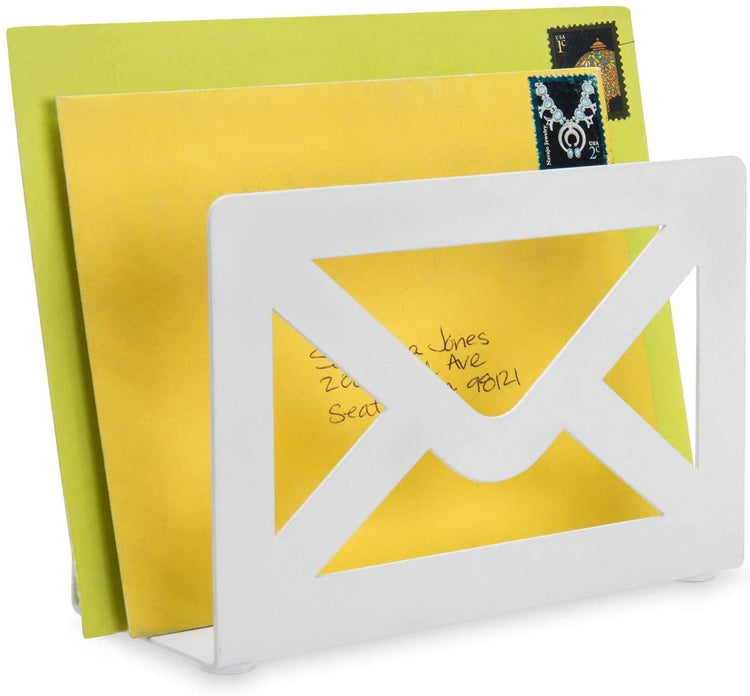 White Metal Envelope Cutout Design Desktop Letter Holder-MyGift