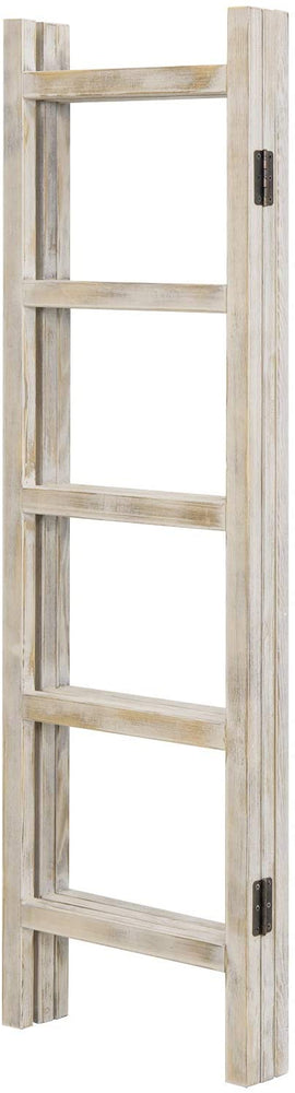 3-Panel Vintage Whitewashed Wood Ladder Style Blanket & Towel Rack-MyGift