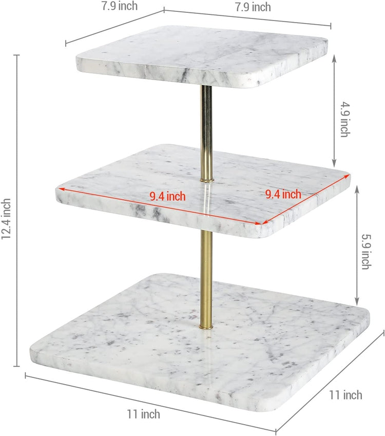 Square Natural White Marble Commercial 3 Tier Cupcake Dessert Display Retail Riser Stand-MyGift