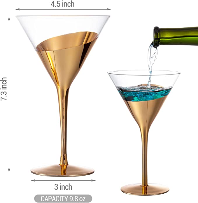 Metallic Angled Copper Toned Accent 8-ounce Martini Glasses, Set of 2-MyGift