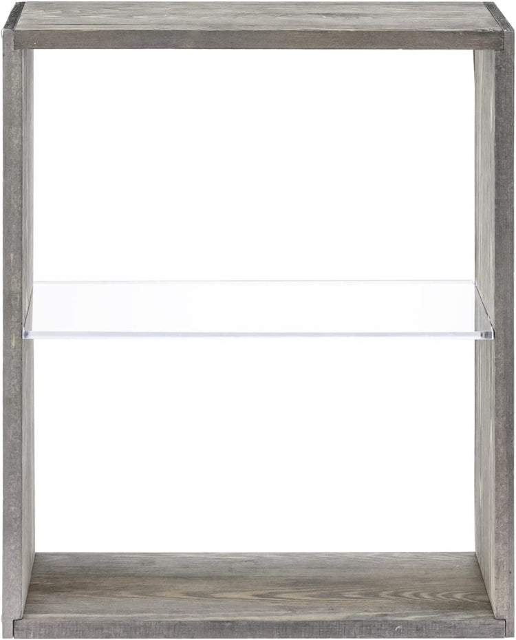 Wall Mounted Storage Rack, Gray Wood and Clear Acrylic Floating Display Shelf-MyGift