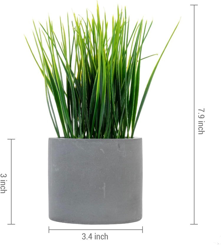 Tabletop Artificial Grass Potted Plants, Round Gray Concrete Planter Pots, Set of 3-MyGift