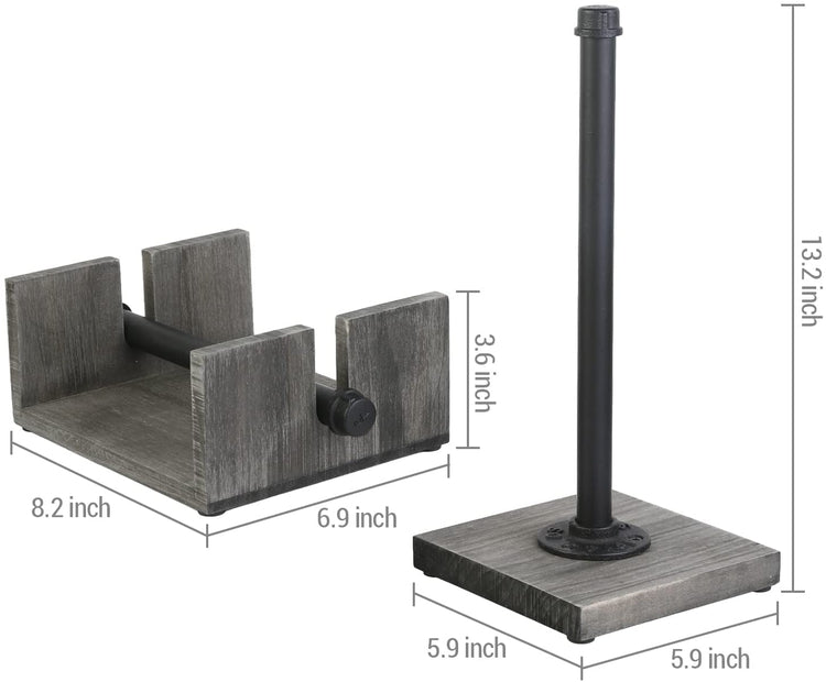 Kitchen Accessory Set, Gray Wood and Metal Paper Towel Holder Countertop and Napkin Holder with Weighted Arm-MyGift