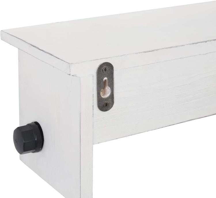 Rustic Whitewashed Wood and Metal Pipe Towel Hanging Rack with Top Shelf-MyGift