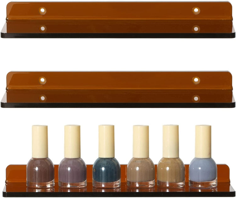 Set of 3, Amber Acrylic Floating Shelf, Wall Mounted Storage Display Shelves Racks-MyGift
