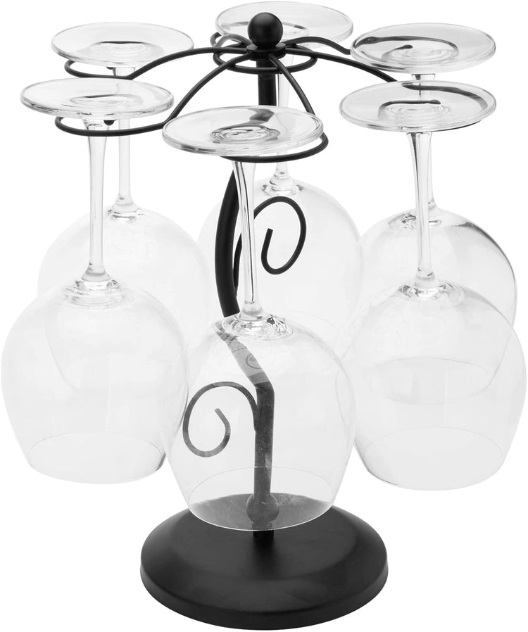 6-Hook Freestanding Black Metal Countertop Wine Glass Holder Rack, Stemware Tree Display Stand-MyGift