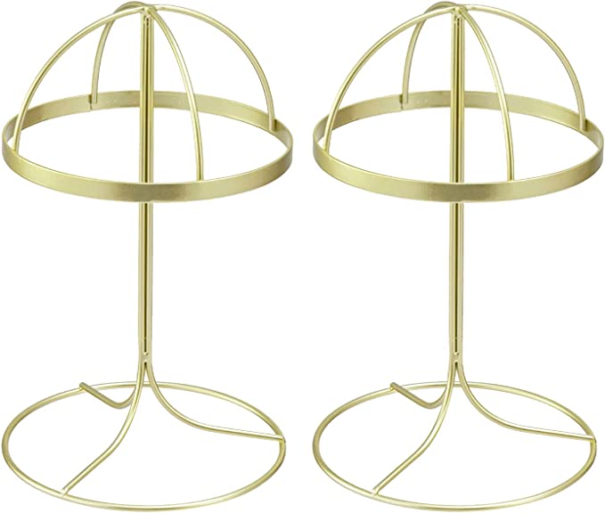 Modern Gold Wire Metal Tabletop Hat Display Stands Holders with 6.5 inch Dome, Set of 2-MyGift