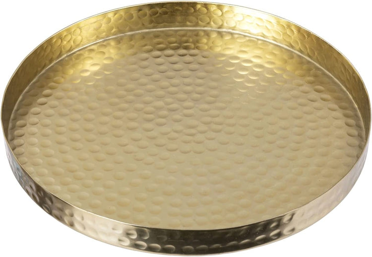 Hammered Brass Round Tray, Aluminum Plated Serving Display Platter, Centerpieces and Vanity Tray-MyGift