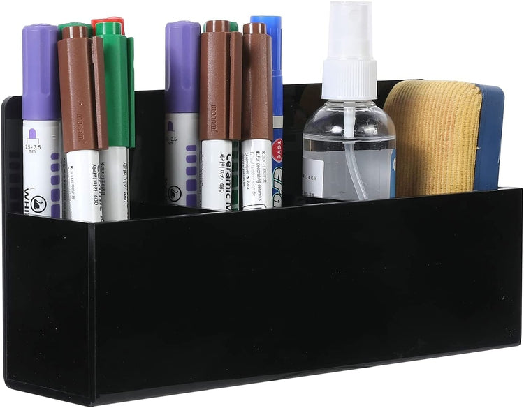 Black Acrylic Wall Mounted Office Supplies Holder, Whiteboard Accessories Rack for Dry Erase Markers and Erasers-MyGift