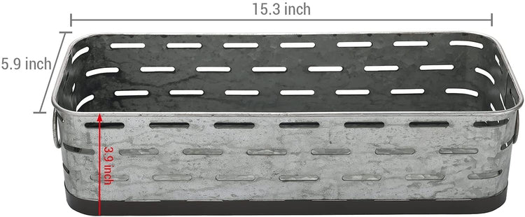 Galvanized Metal Decorative Storage Basket, Bathroom Organizer Bin with Handles-MyGift