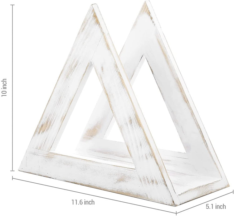 Whitewashed Wood Vinyl Record Storage Shelf, Album Display Holder Ledge, Wall Mounted Triangle Media Rack-MyGift