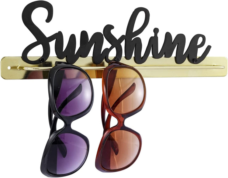 Brass Metal Wire Wall Mounted Sunglasses Holder with Matte Black Metal Cursive "Sunshine" Word Decoration-MyGift