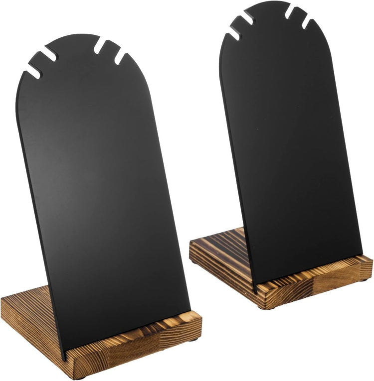 Black Acrylic Necklace Holder with Wood Base, Tabletop Jewelry Easel Stand Retail Display, Set of 2-MyGift