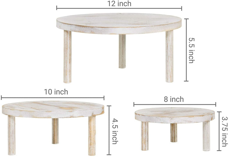 Set of 3 Round Whitewashed Wooden Cake Stand Display Risers-MyGift
