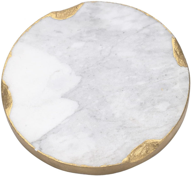 Set of 3, Round White Marble and Chipped Gold Accent Serving Trays, Display Platters-MyGift