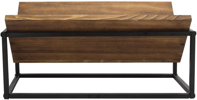 Burnt Wood and Industrial Black Metal Trough Style Desktop Book Storage Organizer-MyGift