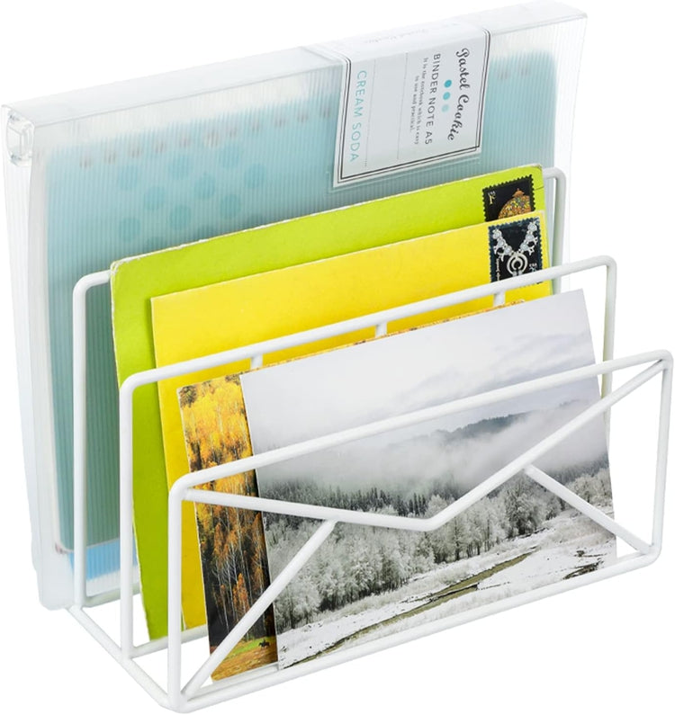 3 Slot Freestanding White Metal Mail Sorter, Office Desktop Letter Storage Organizer-MyGift