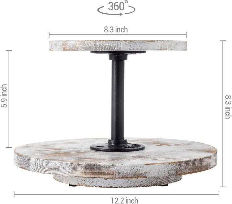 2 TierWhite Wood and Black Metal Lazy Susan Dessert Display Stand, Cupcake Stand-MyGift