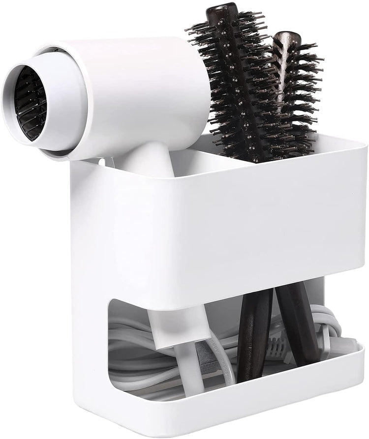 2-Slot White Metal Wall Mounted Hair Care Tool Organizer for Blow Dryer, Curling Iron, Straightener-MyGift