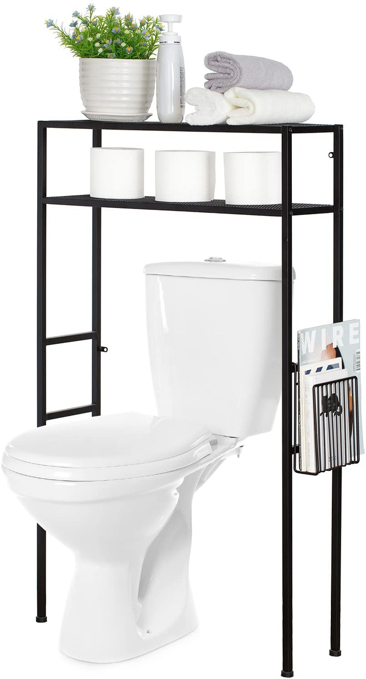 2-Tier Freestanding Matte Black Metal Over-the-Toilet Storage Rack