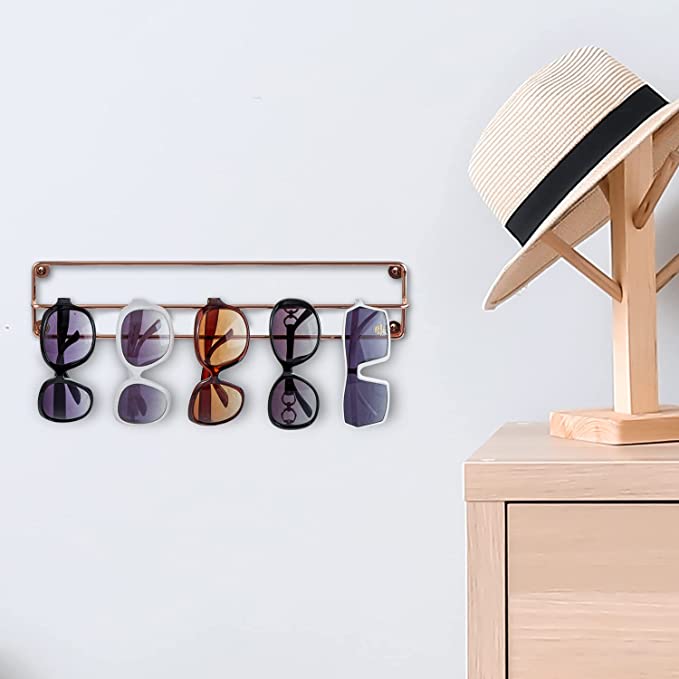 Copper Tone Metal Wire Wall Mounted Sunglasses Display Rack, Hanging Eyeglasses Storage Rail Bar-MyGift