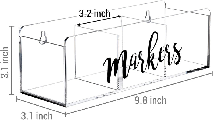Clear Whiteboard Marker Holder with Black "Markers" Label, Wall Mounted or Tabletop Caddy for Dry Erase Accessories-MyGift