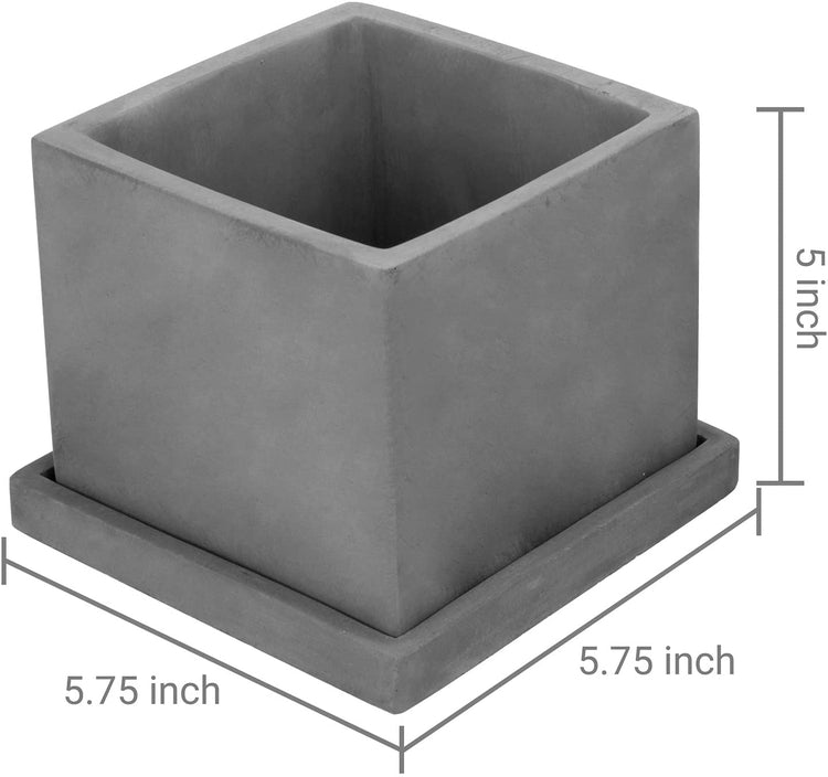 Set of 2, 5-inch Dark Gray Cement Cube Planters with Removable Trays-MyGift