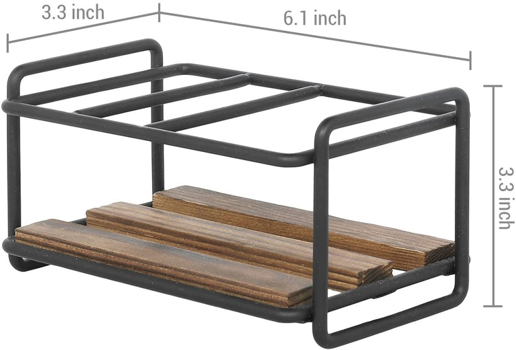 Kitchen Soap and Sponge Holder Sink Caddy, Burnt Wood and Industrial Black Metal Tray Liquid Soap Dispenser Storage Dish-MyGift