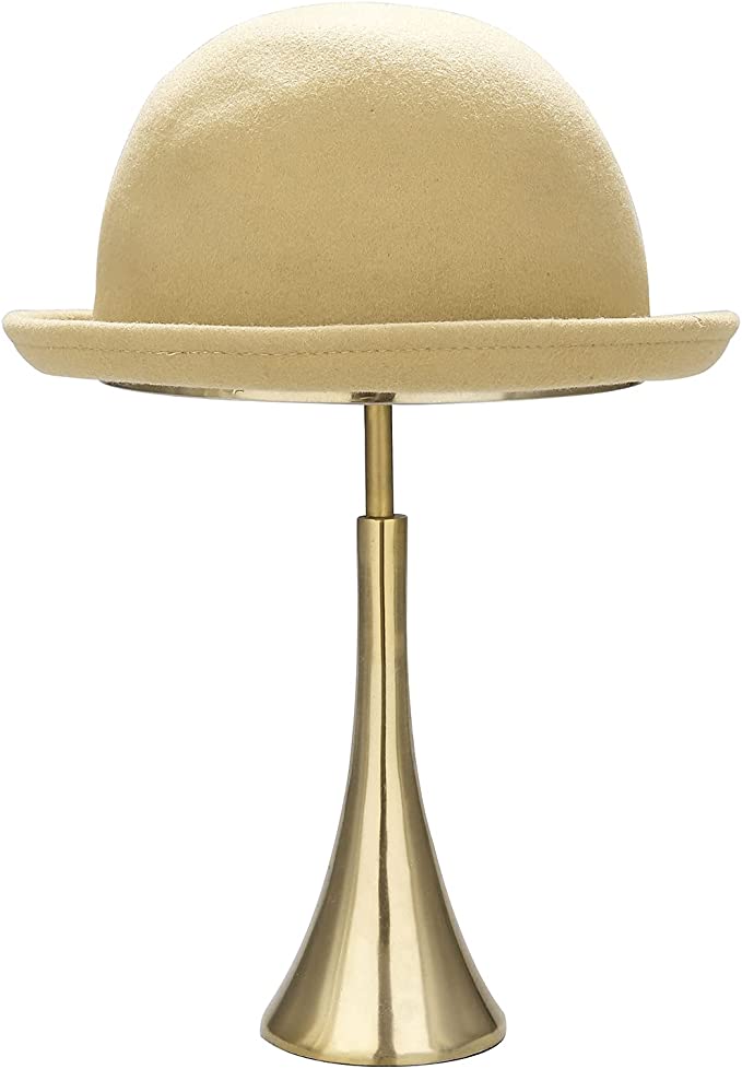 Freestanding Brass-Tone Metal Dome Hat Stand with Hammered Design, Long Wig Holder Stand-MyGift