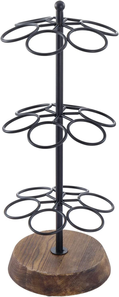 Round Tabletop Coffee Pod Holder, Wood and Black Metal Wire Coffee Station Organizer Stand, Holds 18 Pod Cups-MyGift