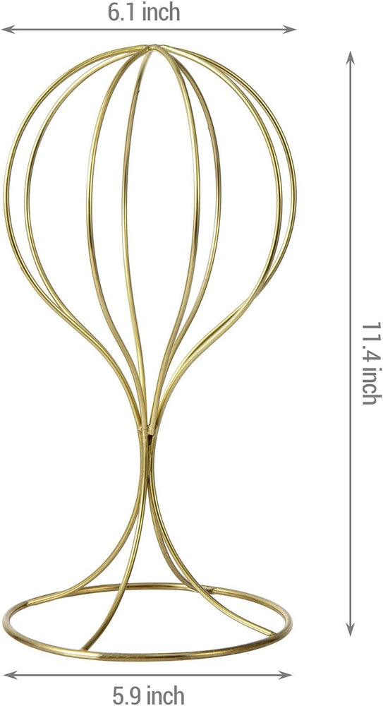Brass Metal Wig Display Stand, Tabletop Hat Rack, Baseball Cap Storage Form, Set of 3-MyGift