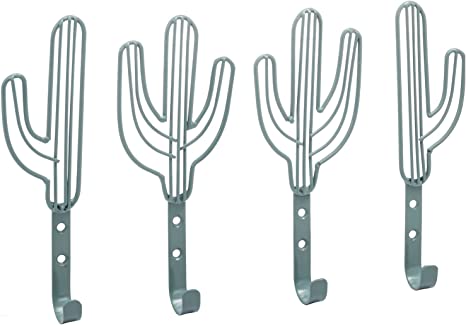 Cactus Shaped Green Metal Wall Hooks for Hanging Hat, Coat, Towel,  Southwest Style Home Decor, Set of 4