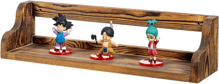Burnt Wood Wall Mounted Collectible Shelf, Figurine Collection Floating Display Rack-MyGift