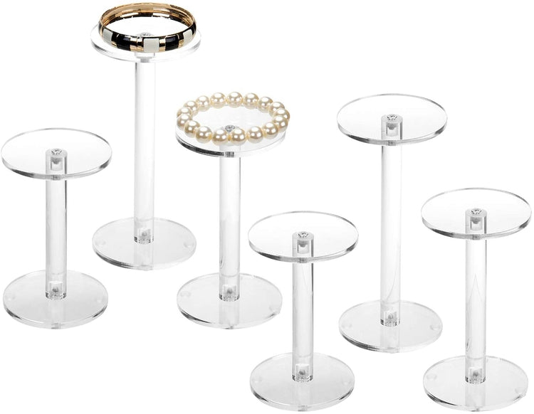 Set of 6 Clear Round Acrylic Display Pedestal Riser Stands-MyGift