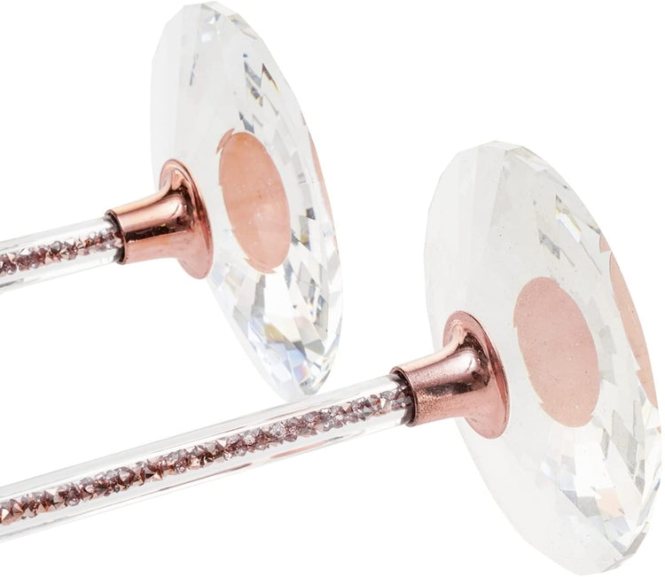 Set of 4, Copper Tone Glass Stemmed Champagne Flutes with Embedded Sparkle Gem Bead Stem Decoration-MyGift