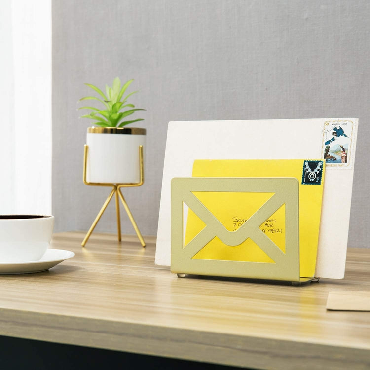 Brass Metal Envelope Cutout Design Desktop Letter Holder-MyGift