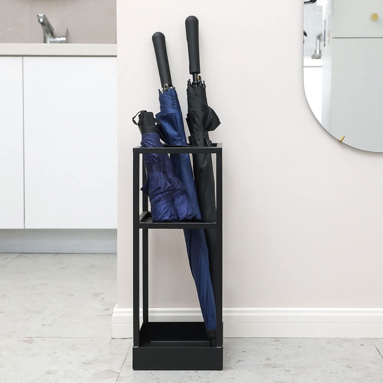Geometric Matte Black Metal Freestanding Large and Small Umbrella Holder Stand Storage Rack-MyGift
