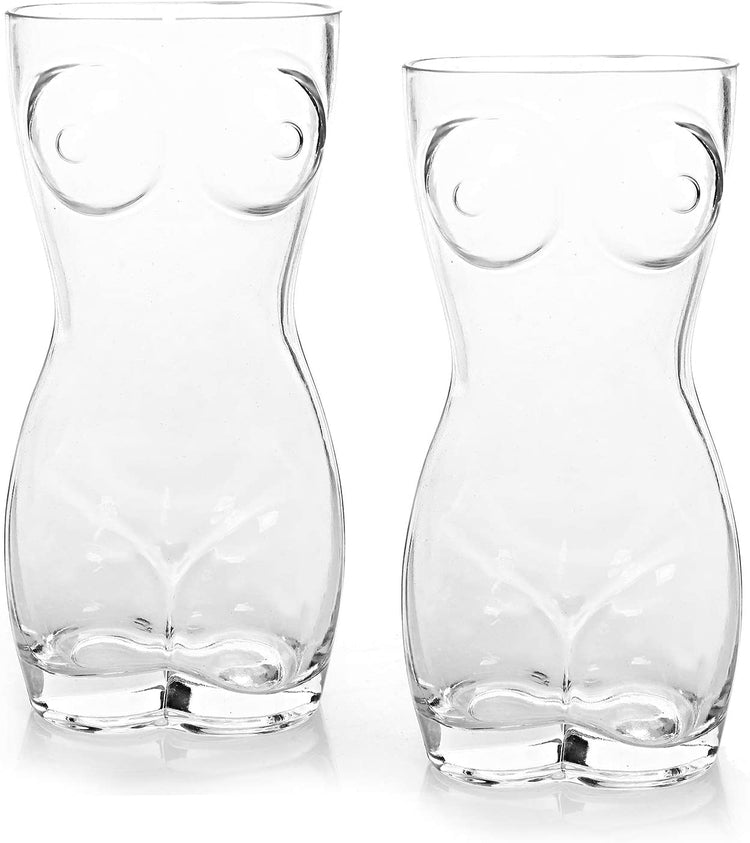 Set of 2, 24 oz Novelty Woman Figure Clear Glass Beer Stein Glasses-MyGift