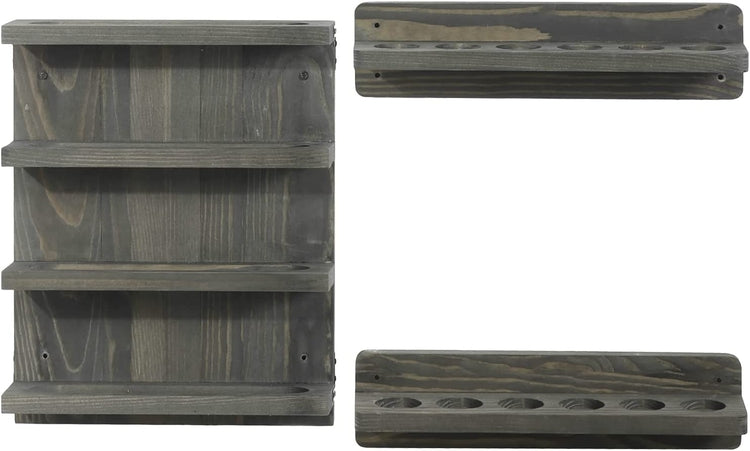 Wall Mounted Weathered Gray Wood Pool Cue Rack, Billiards Accessories Holder and Ball Storage Shelf Set-MyGift