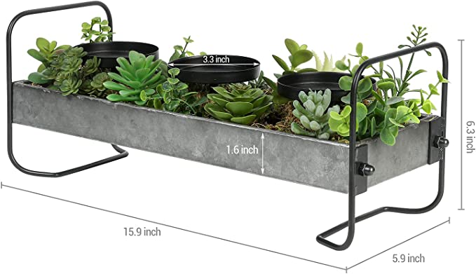 Tabletop Candle Holders, Metal and Matte Black Wire Candle Holder with DIY Artificial Succulents-MyGift
